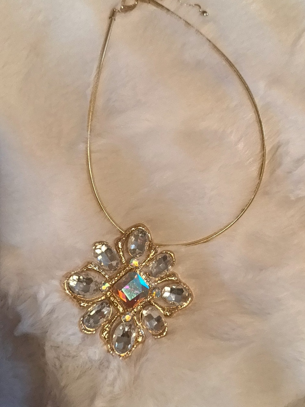 Gold-Tone Clear Crystal Statement Pendant Necklace